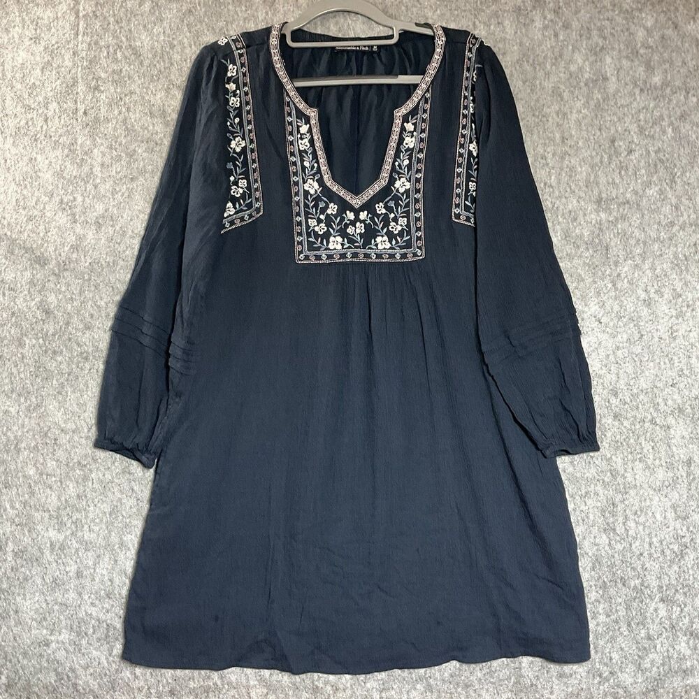 Abercrombie & Fitch Dress Womens Medium Blue Embroidered Pockets Boho